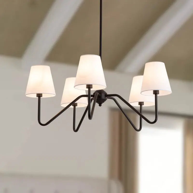 Traditional Vintage Branch Round Fabric Iron 4/5 Light Chandeliers for Living Room Lumendat