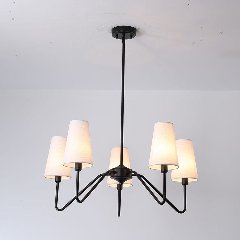 Traditional Vintage Branch Round Fabric Iron 4/5 Light Chandeliers for Living Room