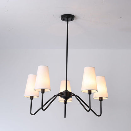 Traditional Vintage Branch Round Fabric Iron 4/5 Light Chandeliers for Living Room