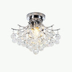 Contemporary Scandinavian Branch Pendant Crystal Iron 3-Light Semi-Flush Mount Ceiling Light For Living Room