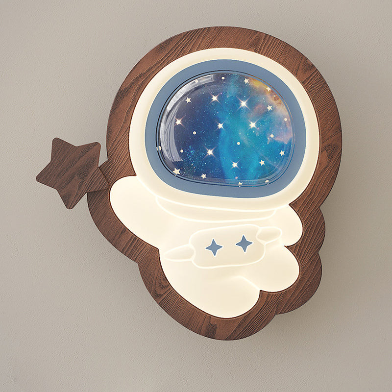 Lumendat Modern Art Deco Spaceman PE Rubberwood LED Kids Wall Sconce Lamp For Living Room Lumendat