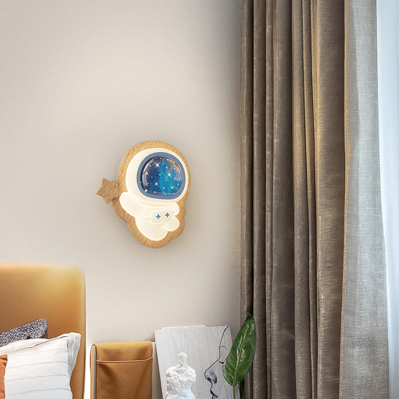 Lumendat Modern Art Deco Spaceman PE Rubberwood LED Kids Wall Sconce Lamp For Living Room Lumendat