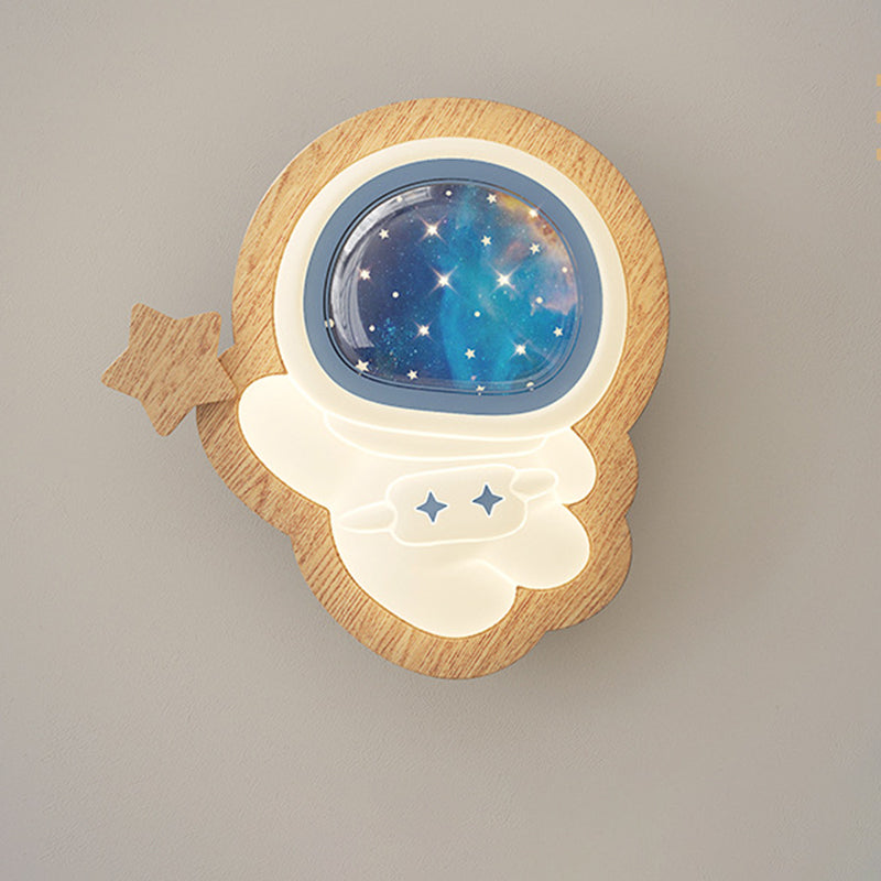 Lumendat Modern Art Deco Spaceman PE Rubberwood LED Kids Wall Sconce Lamp For Living Room Lumendat