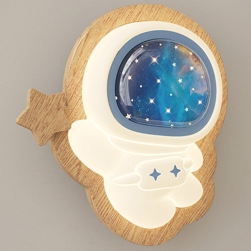 Lumendat Modern Art Deco Spaceman PE Rubberwood LED Kids Wall Sconce Lamp For Living Room Lumendat