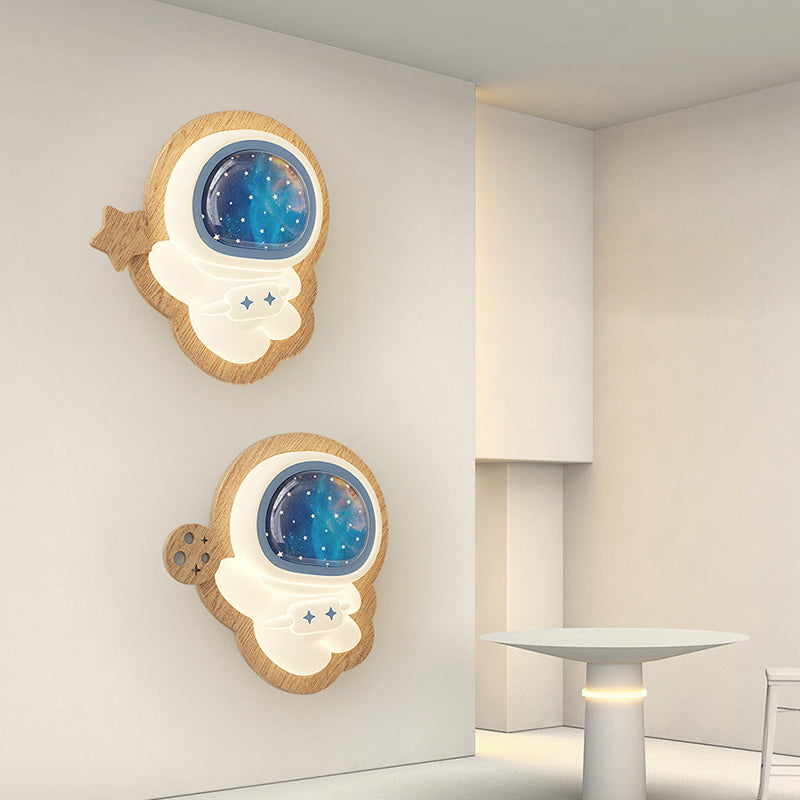 Lumendat Modern Art Deco Spaceman PE Rubberwood LED Kids Wall Sconce Lamp For Living Room Lumendat