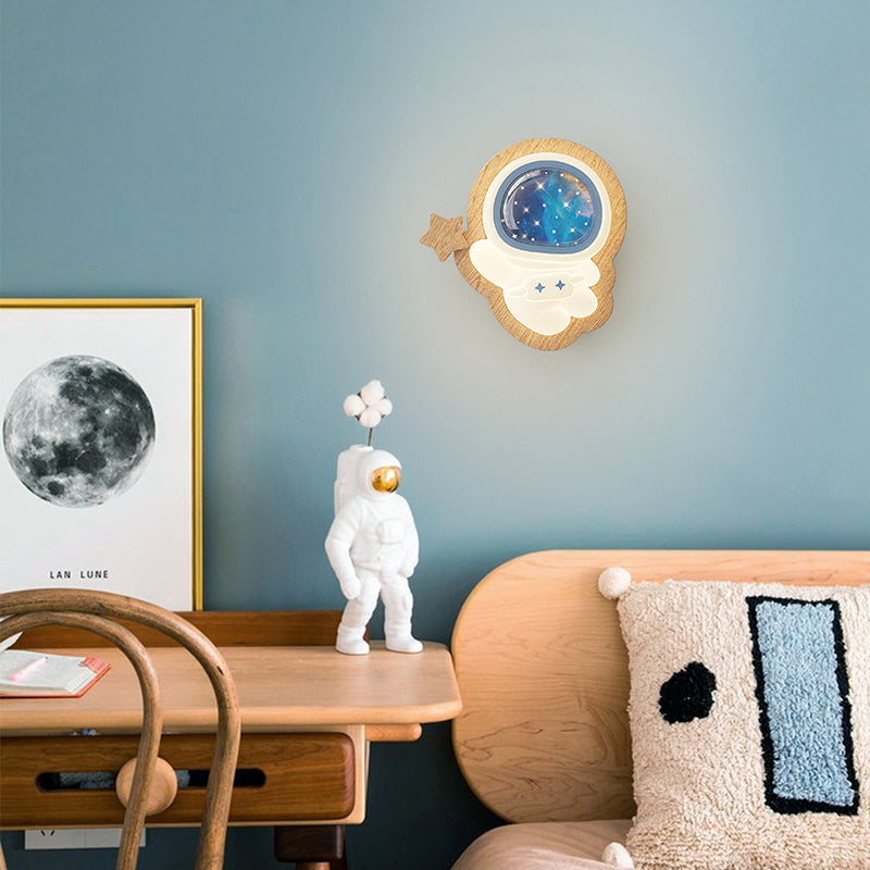 Lumendat Modern Art Deco Spaceman PE Rubberwood LED Kids Wall Sconce Lamp For Living Room Lumendat