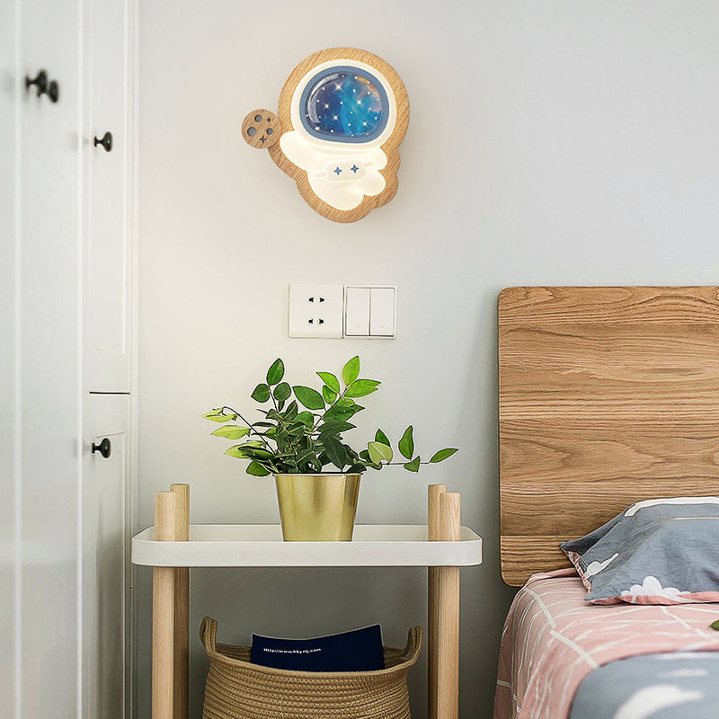Lumendat Modern Art Deco Spaceman PE Rubberwood LED Kids Wall Sconce Lamp For Living Room Lumendat