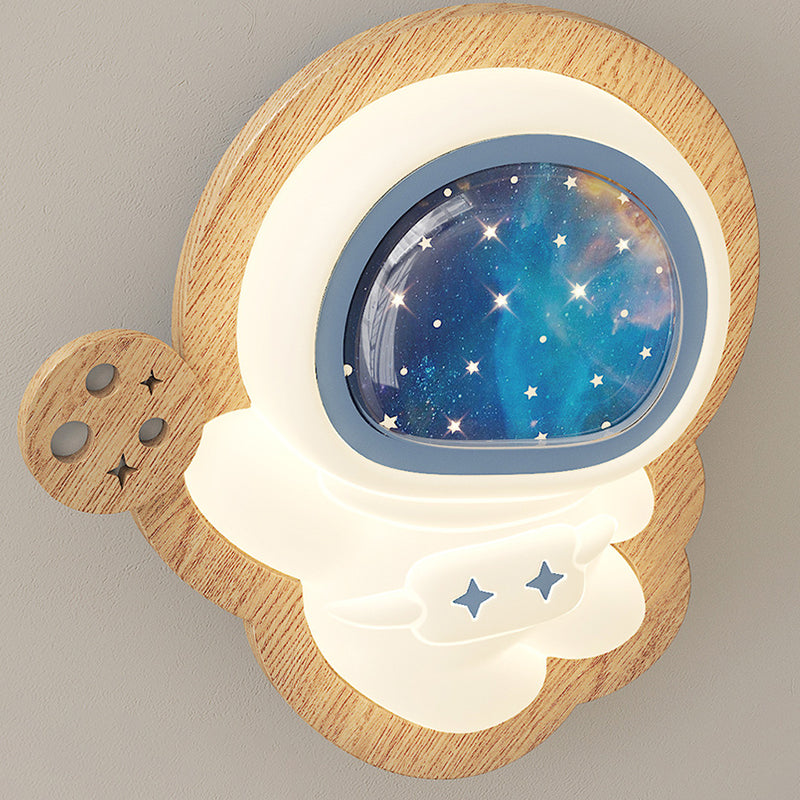 Lumendat Modern Art Deco Spaceman PE Rubberwood LED Kids Wall Sconce Lamp For Living Room Lumendat