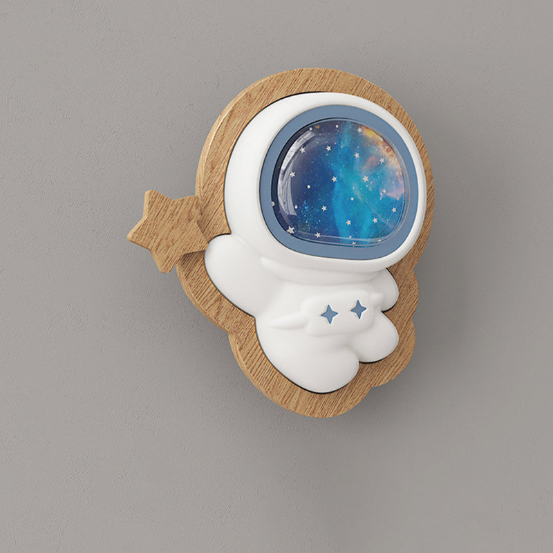 Lumendat Modern Art Deco Spaceman PE Rubberwood LED Kids Wall Sconce Lamp For Living Room Lumendat