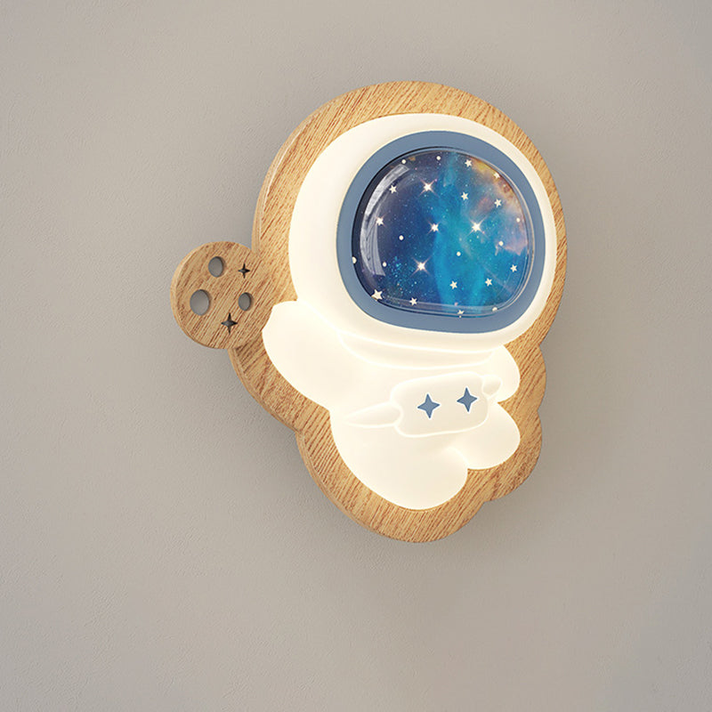 Lumendat Modern Art Deco Spaceman PE Rubberwood LED Kids Wall Sconce Lamp For Living Room Lumendat