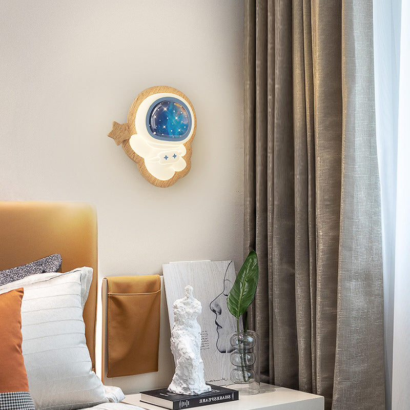 Lumendat Modern Art Deco Spaceman PE Rubberwood LED Kids Wall Sconce Lamp For Living Room Lumendat
