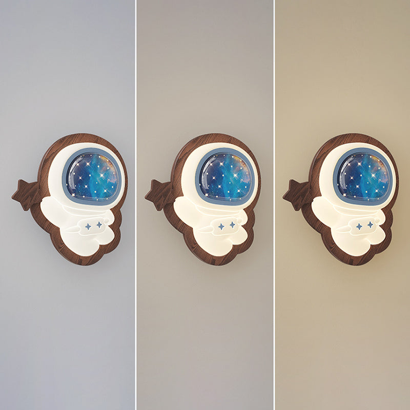 Lumendat Modern Art Deco Spaceman PE Rubberwood LED Kids Wall Sconce Lamp For Living Room Lumendat