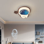 Modern Art Deco Spaceman Star Moon PE Rubberwood LED Kids Flush Mount Ceiling Light For Bedroom