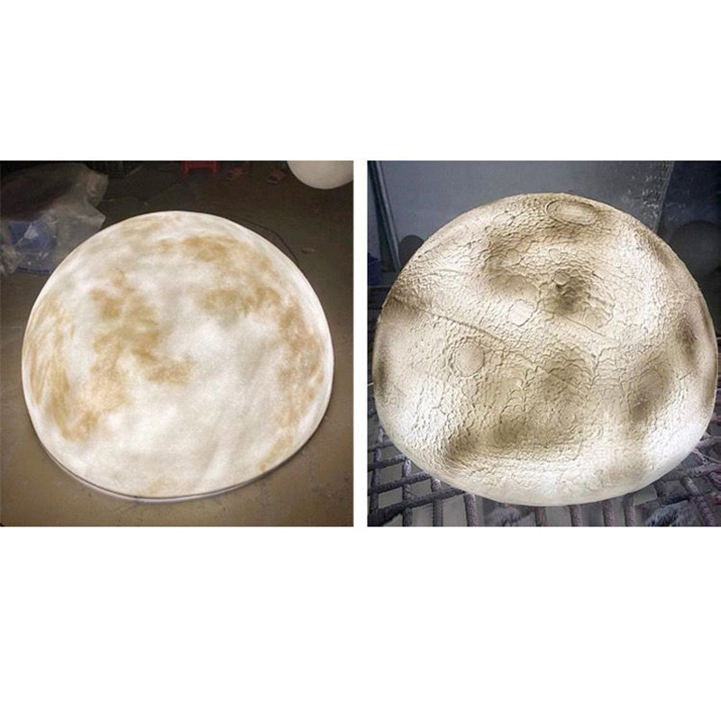Modern Minimalist Semicircle Embossed Moon Resin LED Flush Mount Ceiling Light for Living Room