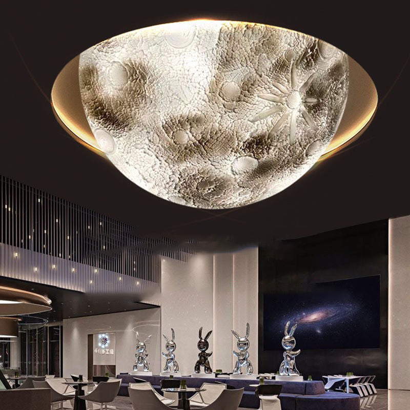 Modern Minimalist Semicircle Embossed Moon Resin LED Flush Mount Ceiling Light for Living Room