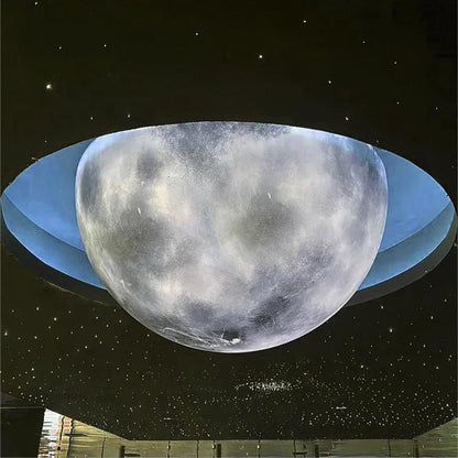 Modern Minimalist Semicircle Embossed Moon Resin LED Flush Mount Ceiling Light for Living Room