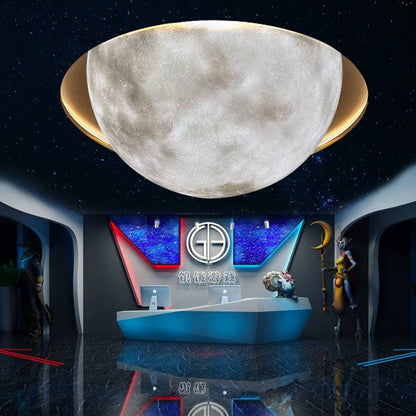 Modern Minimalist Semicircle Embossed Moon Resin LED Flush Mount Ceiling Light for Living Room