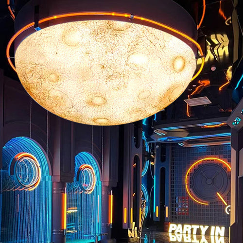 Modern Minimalist Semicircle Embossed Moon Resin LED Flush Mount Ceiling Light for Living Room