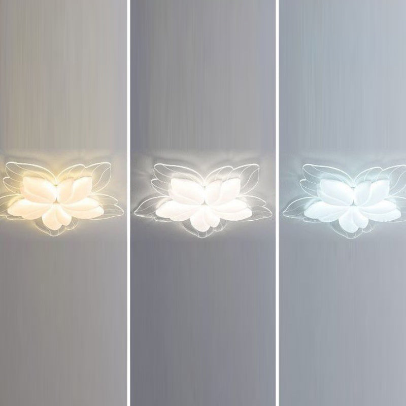 Modern Minimalist Cream Petal Flower PE Iron LED Flush Mount Ceiling Light For Living Room
