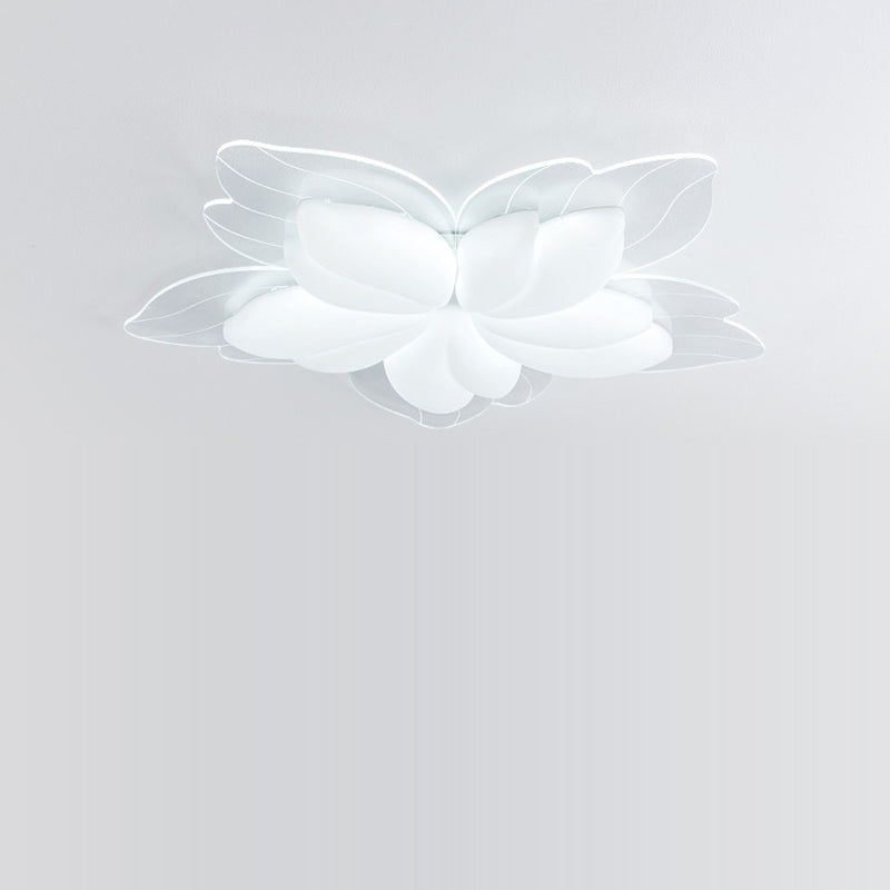 Modern Minimalist Cream Petal Flower PE Iron LED Flush Mount Ceiling Light For Living Room
