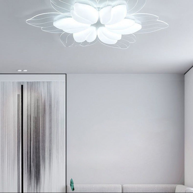 Modern Minimalist Cream Petal Flower PE Iron LED Flush Mount Ceiling Light For Living Room