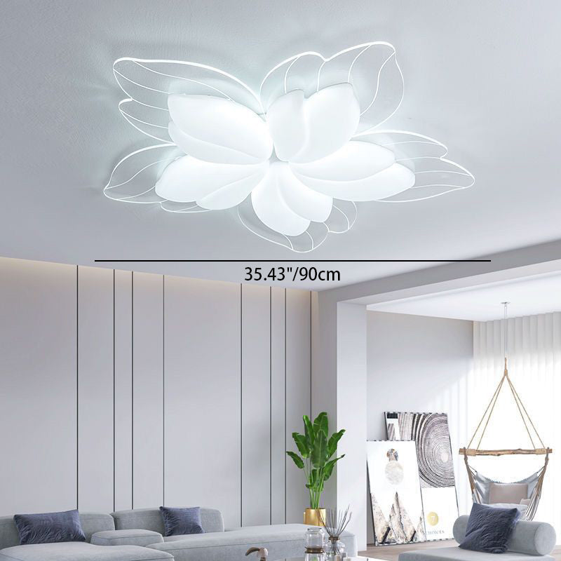 Modern Minimalist Cream Petal Flower PE Iron LED Flush Mount Ceiling Light For Living Room