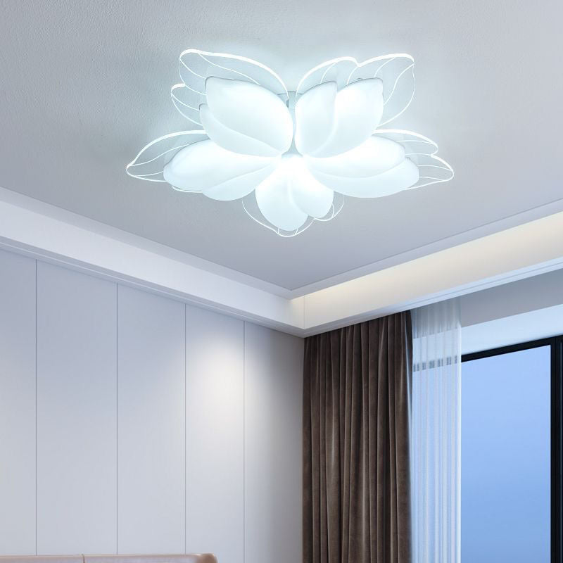 Modern Minimalist Cream Petal Flower PE Iron LED Flush Mount Ceiling Light For Living Room