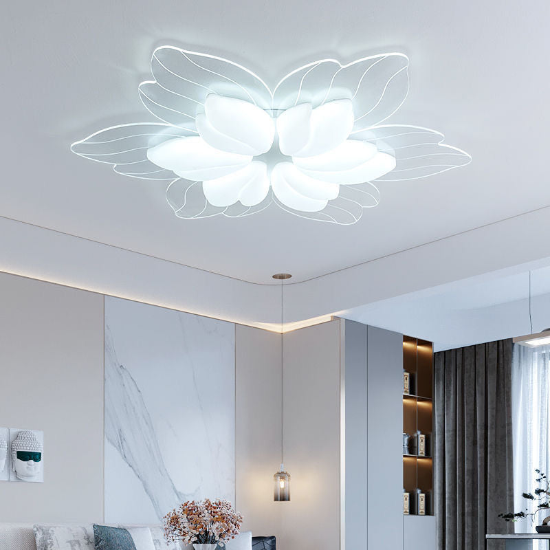 Modern Minimalist Cream Petal Flower PE Iron LED Flush Mount Ceiling Light For Living Room