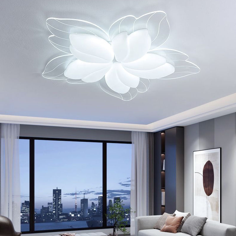 Modern Minimalist Cream Petal Flower PE Iron LED Flush Mount Ceiling Light For Living Room