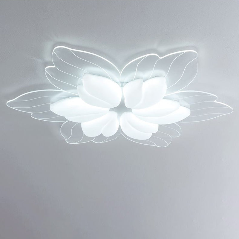 Modern Minimalist Cream Petal Flower PE Iron LED Flush Mount Ceiling Light For Living Room
