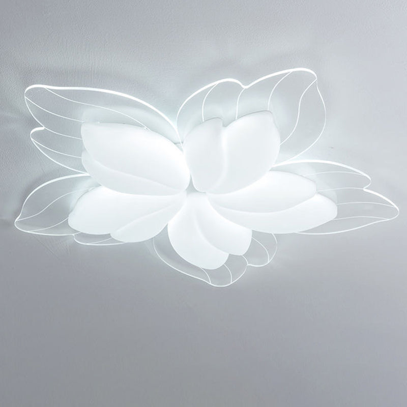 Modern Minimalist Cream Petal Flower PE Iron LED Flush Mount Ceiling Light For Living Room