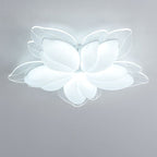 Modern Minimalist Cream Petal Flower PE Iron LED Flush Mount Ceiling Light For Living Room
