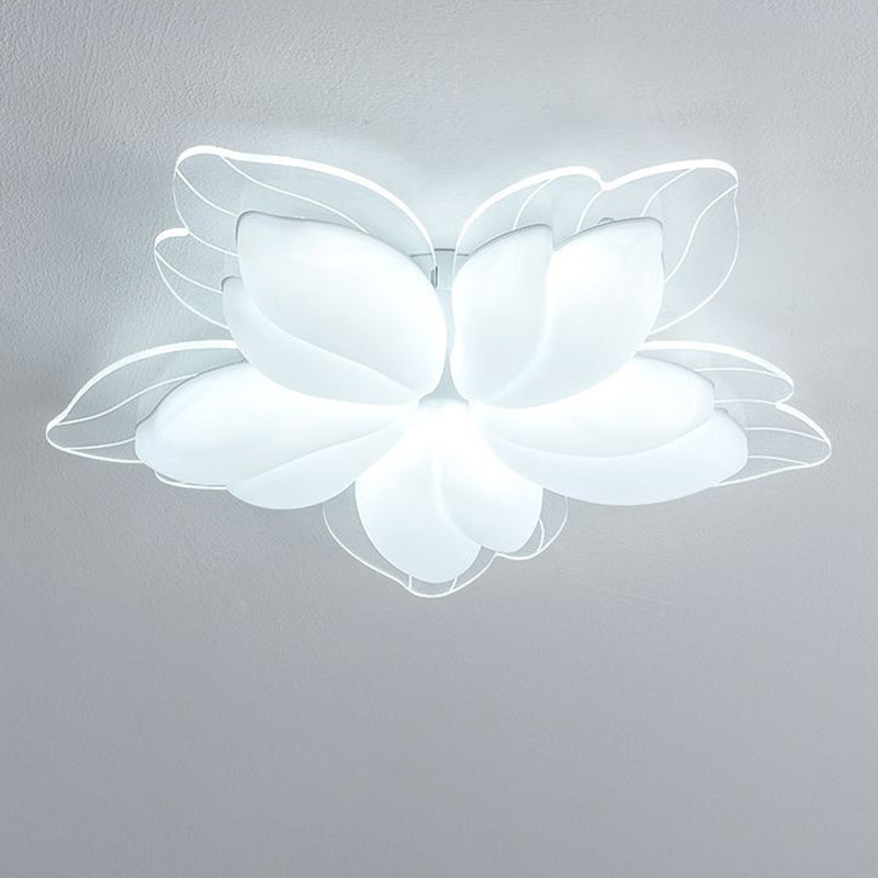 Modern Minimalist Cream Petal Flower PE Iron LED Flush Mount Ceiling Light For Living Room
