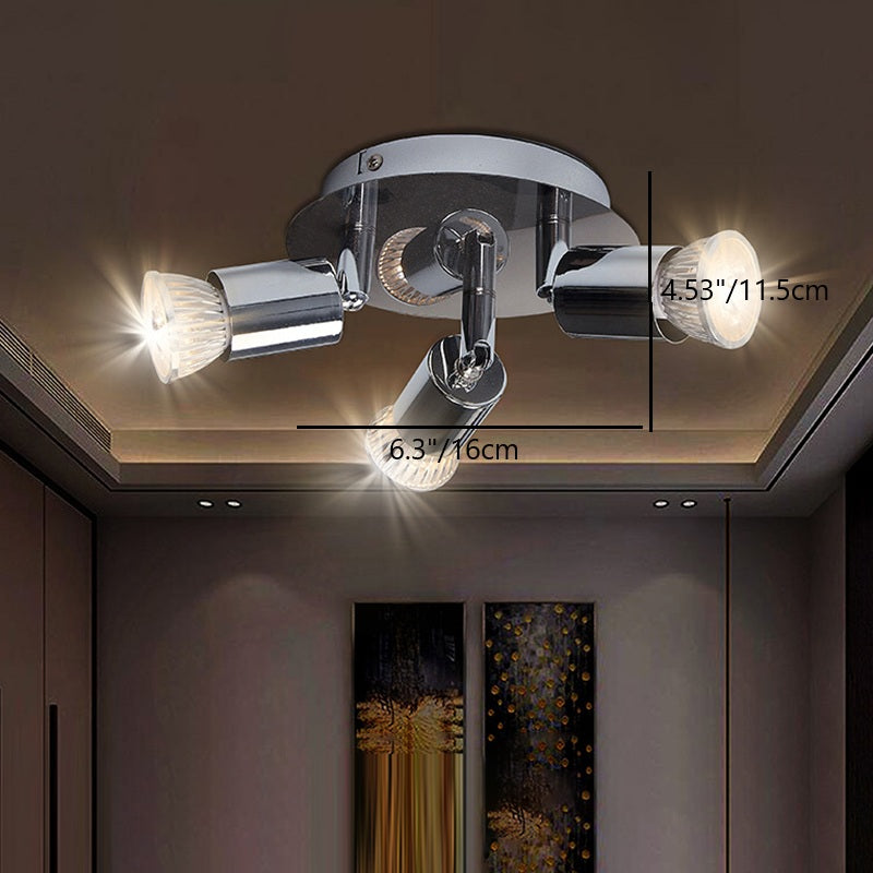 Modern Minimalist Branch Cylinder Round Iron 3-Light Semi-Flush Mount Ceiling Light For Living Room