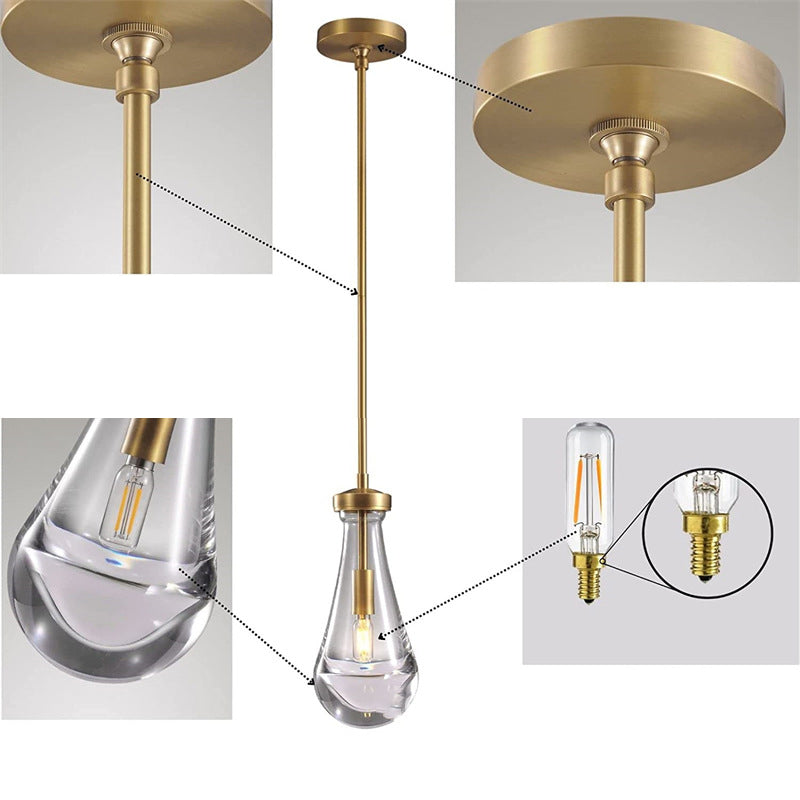 Contemporary Scandinavian Conical Round Crystal Glass Iron 1-light Pendant Light for Bedroom