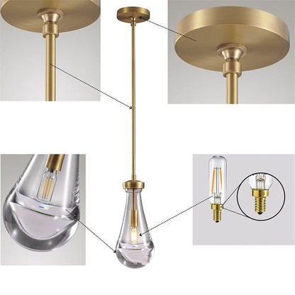 Contemporary Scandinavian Conical Round Crystal Glass Iron 1-light Pendant Light for Bedroom