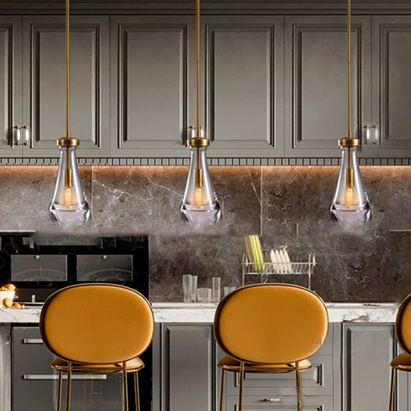 Contemporary Scandinavian Conical Round Crystal Glass Iron 1-light Pendant Light for Bedroom