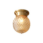 Contemporary Creative Pineapple Orange Orb Glass Copper 1-Light Semi-Flush Mount Ceiling Light For Living Room