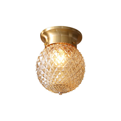 Contemporary Creative Pineapple Orange Orb Glass Copper 1-Light Semi-Flush Mount Ceiling Light For Living Room