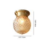Contemporary Creative Pineapple Orange Orb Glass Copper 1-Light Semi-Flush Mount Ceiling Light For Living Room