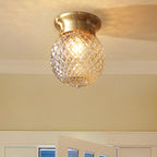 Contemporary Creative Pineapple Orange Orb Glass Copper 1-Light Semi-Flush Mount Ceiling Light For Living Room