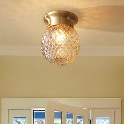 Contemporary Creative Pineapple Orange Orb Glass Copper 1-Light Semi-Flush Mount Ceiling Light For Living Room