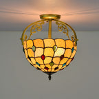 Traditional Tiffany Basket Semi-Round Beads Glass Iron 2-Light Semi-Flush Mount Ceiling Light For Living Room