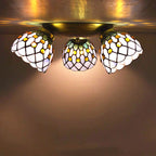 Traditional Tiffany Round Irregular Square Branch Glass Iron 3-light Semi-flush Mount Ceiling Light for Living Room