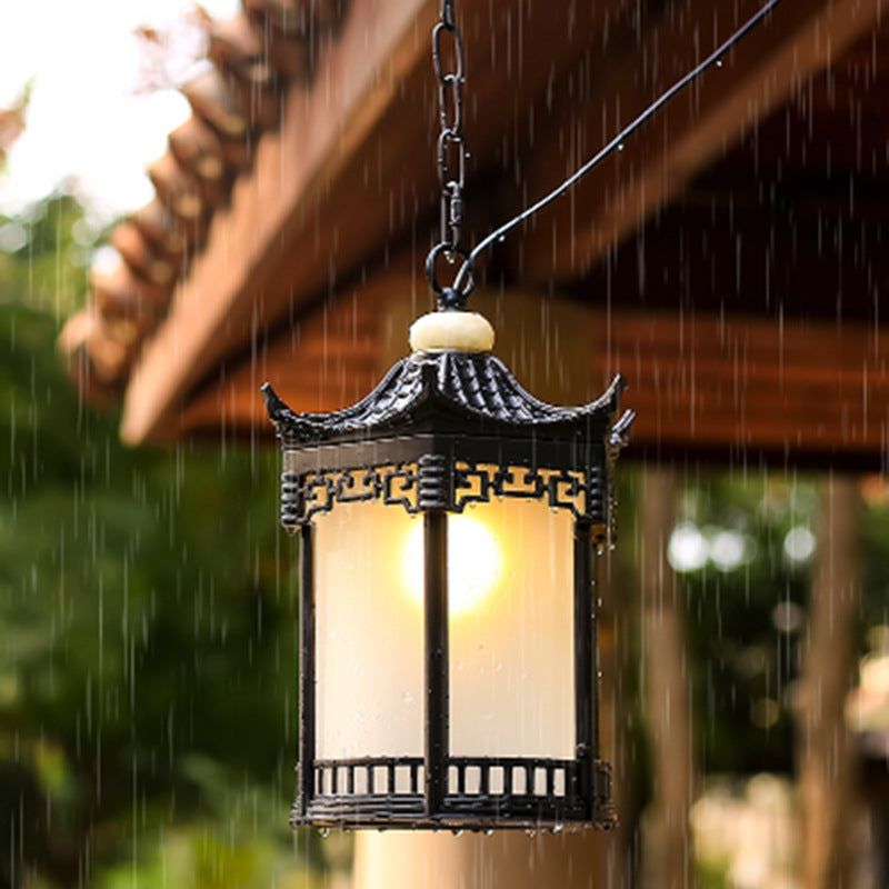 Traditional Chinese Hexagonal Gazebo Pc Aluminum 1-light Pendant Light for Garden BulbSquare