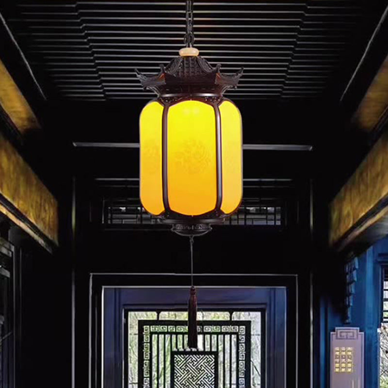 Traditional Chinese Hexagonal Gazebo Pc Aluminum 1-light Pendant Light for Garden BulbSquare