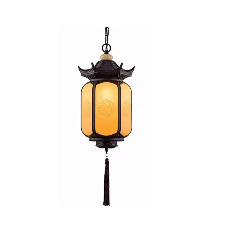 Traditional Chinese Hexagonal Gazebo Pc Aluminum 1-light Pendant Light for Garden BulbSquare