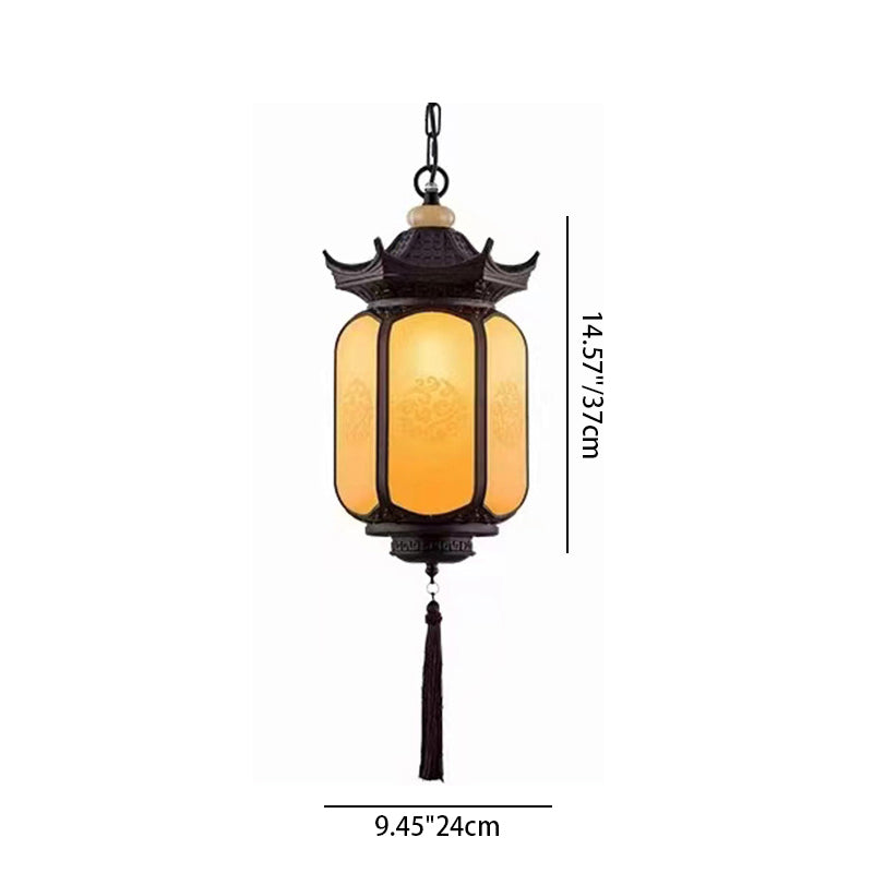 Traditional Chinese Hexagonal Gazebo Pc Aluminum 1-light Pendant Light for Garden BulbSquare