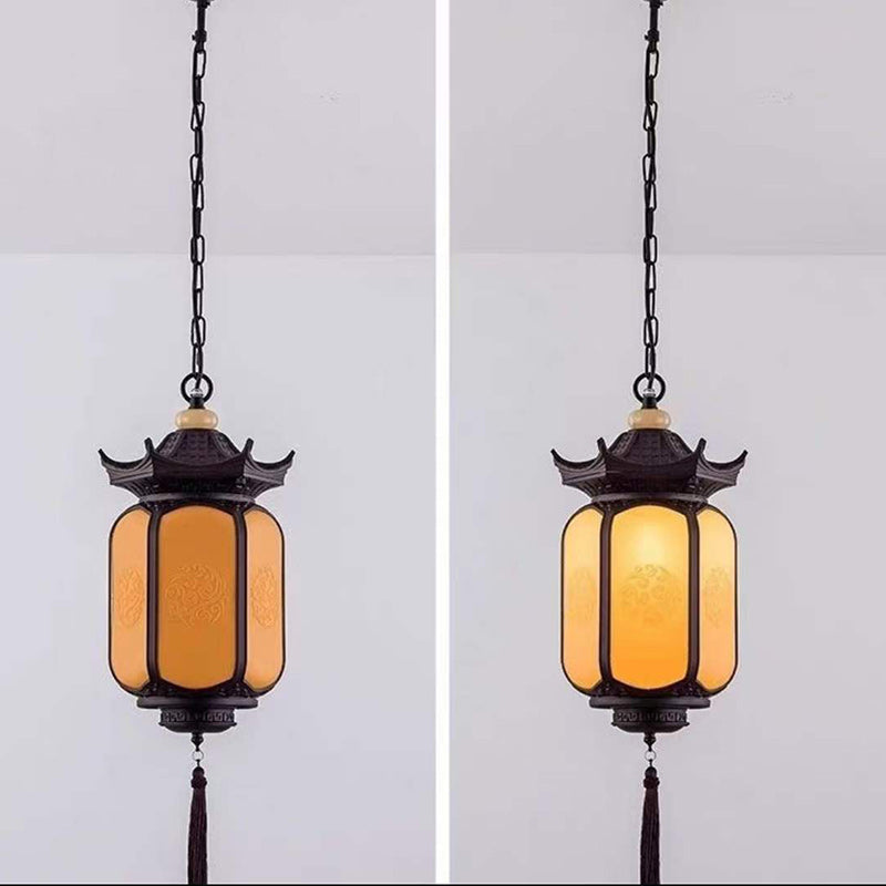 Traditional Chinese Hexagonal Gazebo Pc Aluminum 1-light Pendant Light for Garden BulbSquare