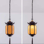 Traditional Chinese Hexagonal Gazebo Pc Aluminum 1-light Pendant Light for Garden BulbSquare